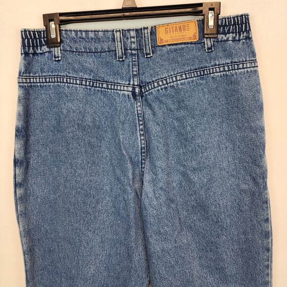 Vtg 80s Gitano Bare Back Mom Jeans Size 12 Short Blue Elastic Waist High Rise - Picture 6 of 11